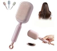 Retractable Cushion Massage Comb, Self Cleaning Hair Brush, Retractable Hair Brush, One-pull Clean Anti Static Brushs, Hairs Styling Tools for all types of hair and wigs (Pink)