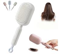Retractable Cushion Massage Comb, Self Cleaning Hair Brush, Retractable Hair Brush, One-pull Clean Anti Static Brushs, Hairs Styling Tools for all types of hair and wigs (White)