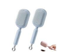 Retractable Cushion Massage Comb, Self Cleaning Hair Brush, Retractable Self Cleaning Hair Brush for Women, One-Pull Clean Anti Static Brushs, Hairs Styling Tools for All Hairs Types (Blue*2)