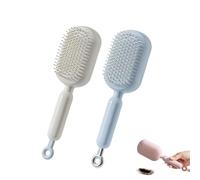 Retractable Cushion Massage Comb, Self Cleaning Hair Brush, Retractable Self Cleaning Hair Brush for Women, One-Pull Clean Anti Static Brushs, Hairs Styling Tools for All Hairs Types (Blue+White)