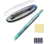 Retractable Fountain Pen, 0.38mm Extra Fine Stainless Steel Nib with Transparent Barrel Includes 5 Refillable Ink Cartridg, Smooth & Leak-Free (Green,Black)