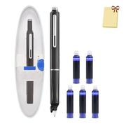 Retractable Fountain Pen, Multicolor Pressable Gel Pen, 0.38mm Blue&black Ink Barrel Includes 5 Refillable Ink Cartridges, Smooth Writing No Leaking (Black,Erasable Blue)