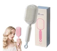 Retractable Hair Brush, Retractable Cushion Massage Comb with One-Pull Easy Clean Design, All Hair Types, Home Travel Use (White)