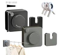 Retractable Indoor Outdoor Clothesline with Anti-Droop Design, Drill-Free Invisible Adjustable Clothesline, Wall Mounted Stainless Steel Washing Line, for Bathroom, Laundry Room, Balcony (C-1)