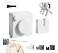 Retractable Indoor Outdoor Clothesline with Anti-Droop Design, Drill-Free Invisible Adjustable Clothesline, Wall Mounted Stainless Steel Washing Line, for Bathroom, Laundry Room, Balcony (White)