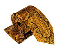 Retreez Herren Gewebte Krawatte Paisley Kunst Muster 8 cm und Einstecktuch und Manschettenknöpfe im Set, Oro su Nero, Taglia unica