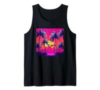 Retro 1990 Vaporwave Palm Tree Beach Tramonto, 1980's Beach Canotta