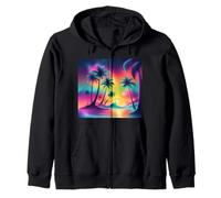 Retro 1990 Vaporwave Palm Tree Beach Tramonto, 1980's Beach Felpa con Cappuccio