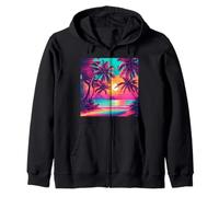 Retro 1990 Vaporwave Palm Tree Beach Tramonto, 1980's Beach Felpa con Cappuccio