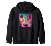 Retro 1990 Vaporwave Palm Tree Beach Tramonto, 1980's Beach Felpa con Cappuccio