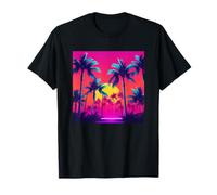 Retro 1990 Vaporwave Palm Tree Beach Tramonto, 1980's Beach Maglietta