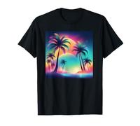 Retro 1990 Vaporwave Palm Tree Beach Tramonto, 1980's Beach Maglietta