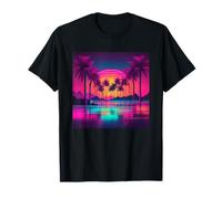 Retro 1990 Vaporwave Palm Tree Beach Tramonto, 1980's Beach Maglietta