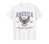Retro 4 July Camicia Patriottica USA Eagle Land Free Home Brave Maglietta