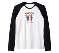 Retro 4 luglio Hot Dog e Soda Vintage Style Estate Maglia con Maniche Raglan