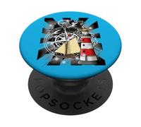 Retro 60 faro nave a vela bussola, gabbiani marittimi PopSockets PopGrip Adesivo