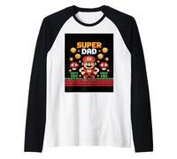 Retro 8-bit Super Dad Pixel Art Festa del papà Videogioco Maglia con Maniche Raglan