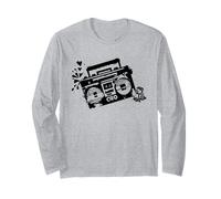 Retro 80s 90s Boom-Box Vintage Cassette Player Graphic Tee Maglia a Manica