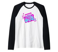 Retro 80s 90s Boom-Box Vintage Cassette Player Graphic Tee Maglia con Maniche Raglan