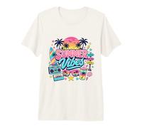 Retro 80s 90s Nostalgia Tropical Beach Vibe Tramonto Palma Maglietta Premium