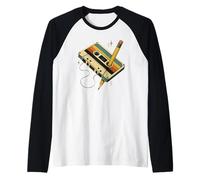 Retro 80s 90s Vintage Music Nostalgic Cassette Tape Pencil Maglia con Maniche Raglan