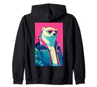 Retro 80s moda orso polare divertente carino pixel art Felpa con Cappuccio