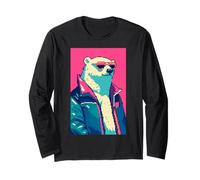 Retro 80s moda orso polare divertente carino pixel art Maglia a Manica