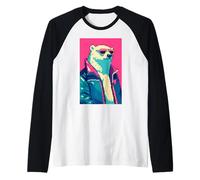 Retro 80s moda orso polare divertente carino pixel art Maglia con Maniche Raglan