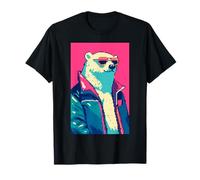 Retro 80s moda orso polare divertente carino pixel art Maglietta