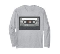 Retro 80's Music Cassette Tape Pretend Costume Graphic Gray Maglia a Manica