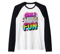 Retro 80s Tipografia Gradiente Ragazze Voglio Solo Divertirsi Maglia con Maniche Raglan