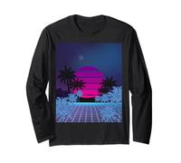 Retro 80s Vaporwave Palm Trees Sunset - Synthwave Art Tee Maglia a Manica