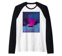Retro 80s Vaporwave Palm Trees Sunset - Synthwave Art Tee Maglia con Maniche Raglan