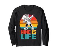 Retro 9° Compleanno Nine is Life 9 Year Dabbing Boy Maglia a Manica
