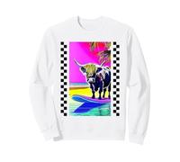 Retro 90's Anime Highland Cow Surf SummerTime Felpa