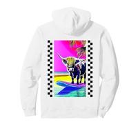 Retro 90's Anime Highland Cow Surf SummerTime Felpa con Cappuccio