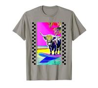 Retro 90's Anime Highland Cow Surf SummerTime Maglietta
