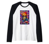 Retro 90s Nostalgia Cute Teddy Bear Hip Hop Cassette Graphic Maglia con Maniche Raglan