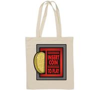 Retro A r c a d e Insert Coin to Play Borsa tote in cotone naturale bianco