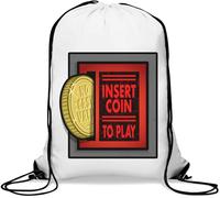 Retro A r c a d e Insert Coin to Play Gym Sack Casual Drawstring Bag Bianco