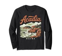 Retro Acadia National Park Vintage Style Maine Shore Maglia a Manica