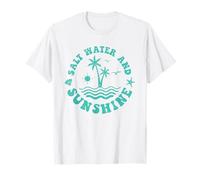 Retro acqua salata e sole palme onde oceano vintage Maglietta