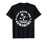 Retro acqua salata e sole palme onde oceano vintage Maglietta