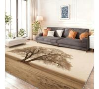 Retro Albero solitario Dipinto ad olio Tappeto, Marrone castagna Tappeto in morbida flanella, antiscivolo e lavabile, per soggiorno, camera da letto e cameretta dei bambini 140 x 200 cm