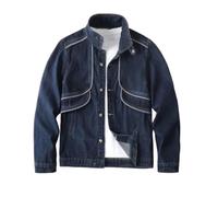 Retro Allentato Maniche Lunghe Giacca di Denim Degli Uomini Stile Tempo Libero Maschio Splicing Topwear Altro, Blu scuro, L