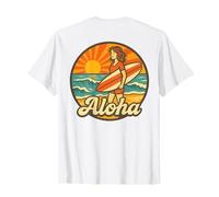 Retro Aloha Surfer Girl Beach Tramonto Ocean Wave Estate Donne Maglietta