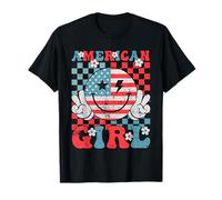 Retro American Girl 4 luglio sorriso a scacchi donne ragazze Maglietta