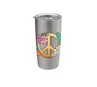 Retro anni '60 '70 pace floreale hippie terra bel mondo Bicchiere termico in acciaio inox doppia parete