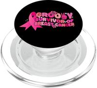 Retro anni '70 Groovy sopravvissuto al mese della consapevolezza del cancro al seno PopSockets PopGrip per MagSafe