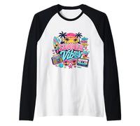Retro Anni '80 '90 Nostalgia Summer Vibes Beach Boombox Vacation Maglia con Maniche Raglan